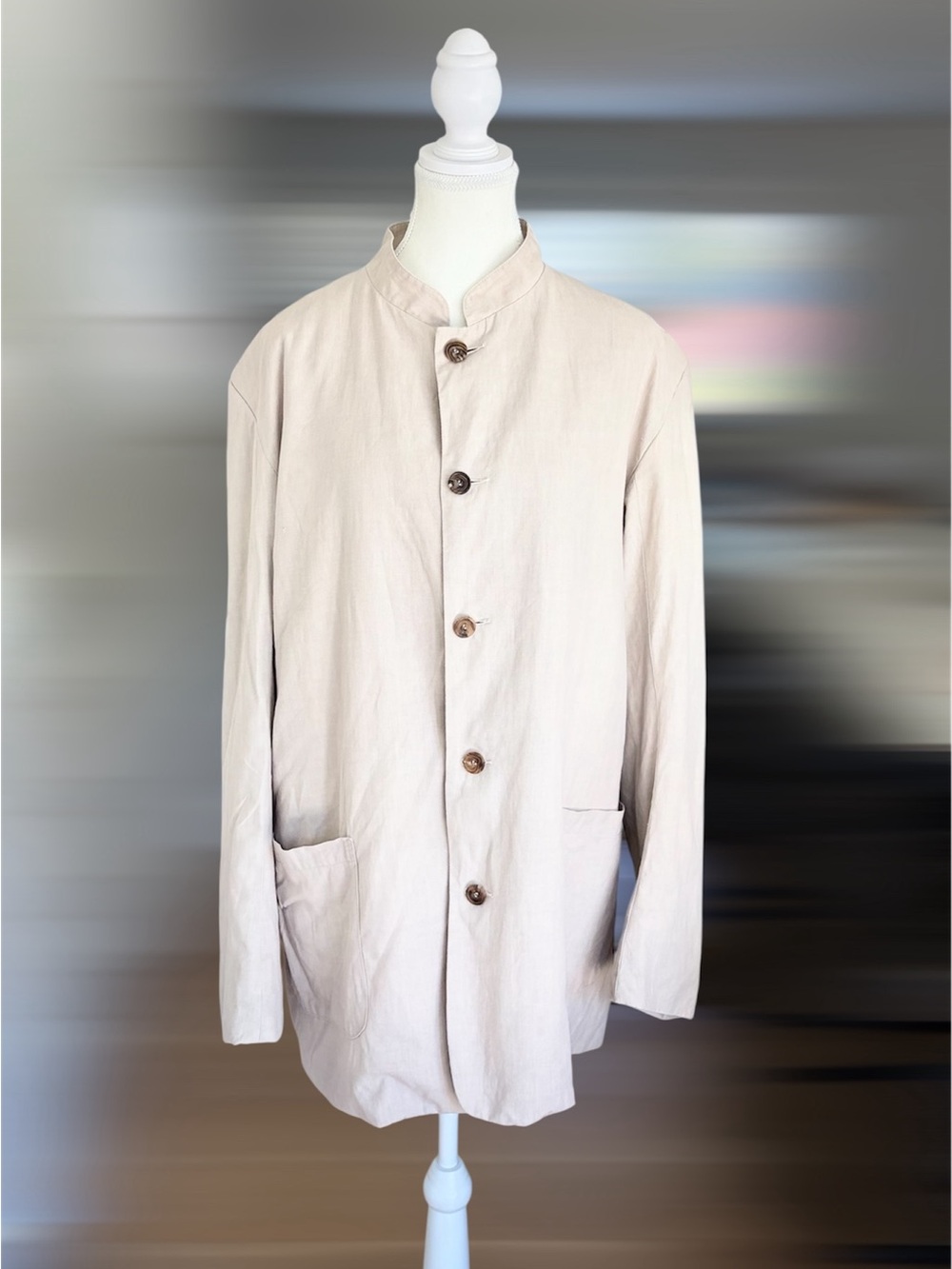 Eskandar Medium Oversized Avant-Garde Linen Blazer Pockets Single Vented